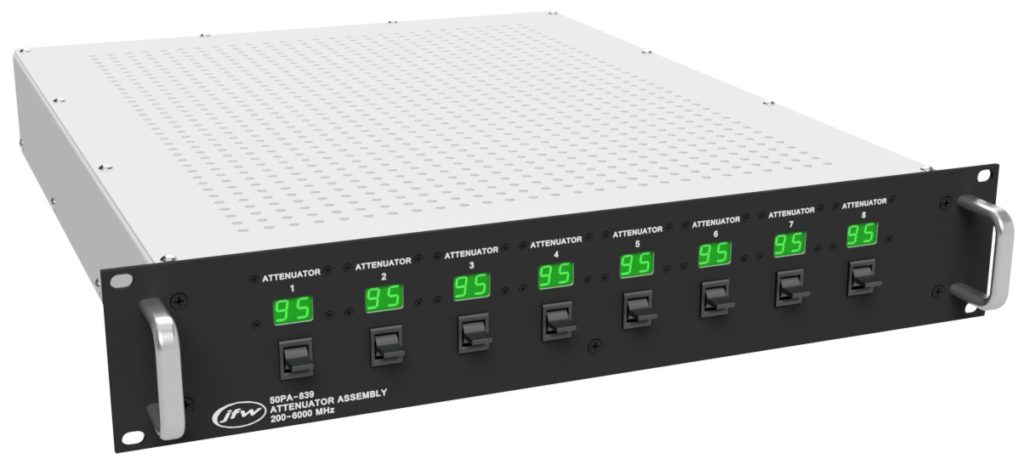 50PA-839 SMA eight channel attenuator assembly with manual controls and Ethernet/Serial remote control