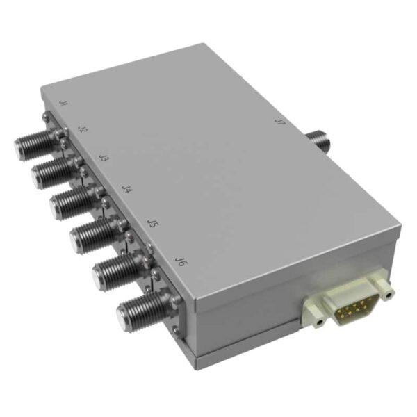 75 Ohm absorptive 1P6T solid-state RF switch with F female