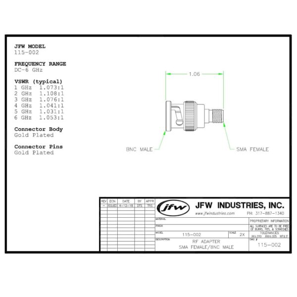 RF Adapter 50 Ohm SMA female to BNC male