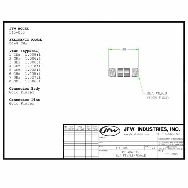 RF adapter 50 Ohm SMA female/female