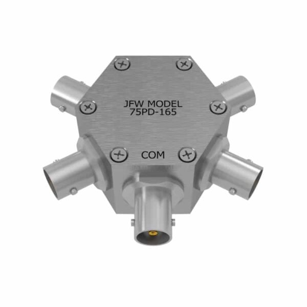 JFW Model 75PD-165 resistive 4way power divider/combiner with 75 Ohm BNC female connectors