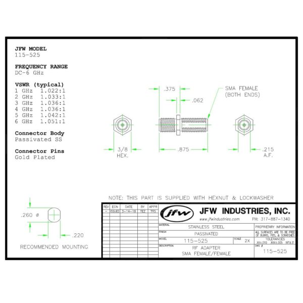 50 Ohm SMA Female to SMA Female Adapter