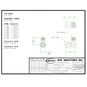 Right Angle 50 Ohm SMA Male to SMA Female Adapter