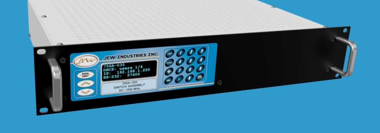 JFW model 75SA-036 rack mount RF switch assembly with Ethernet and Serial control