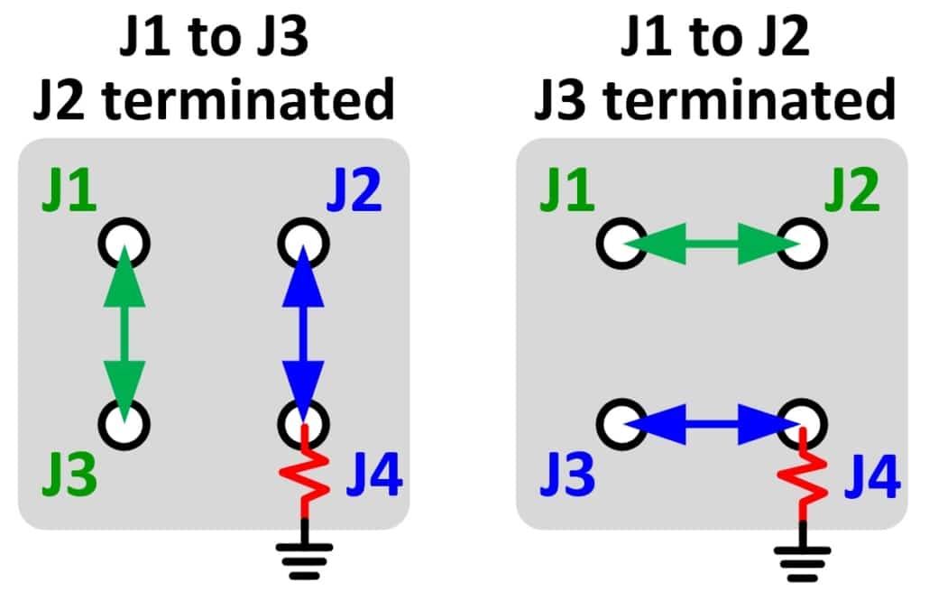 diagram of RF transfer switch used as 1P2T switch with high power self-termination