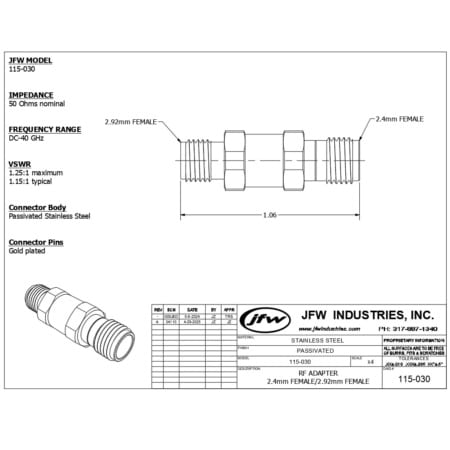 Adapter 2.4mm female to 2.92mm female DC-40 GHz | 115-030