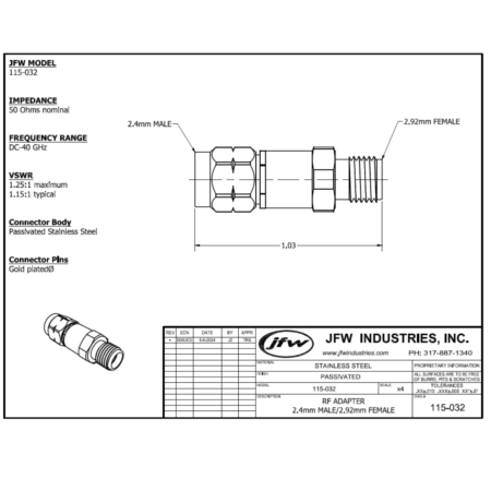 Adapter 2.4mm male to 2.92mm female DC-40 GHz | 115-032