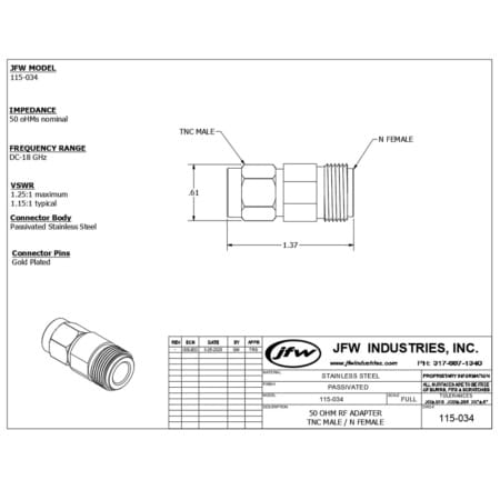 50 Ohm RF Adapter | TNC male to N female