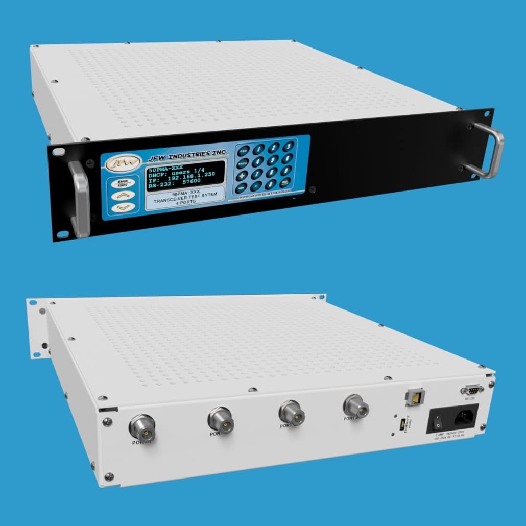 Ethernet controlled 4 port radio test system with step attenuator for each radio